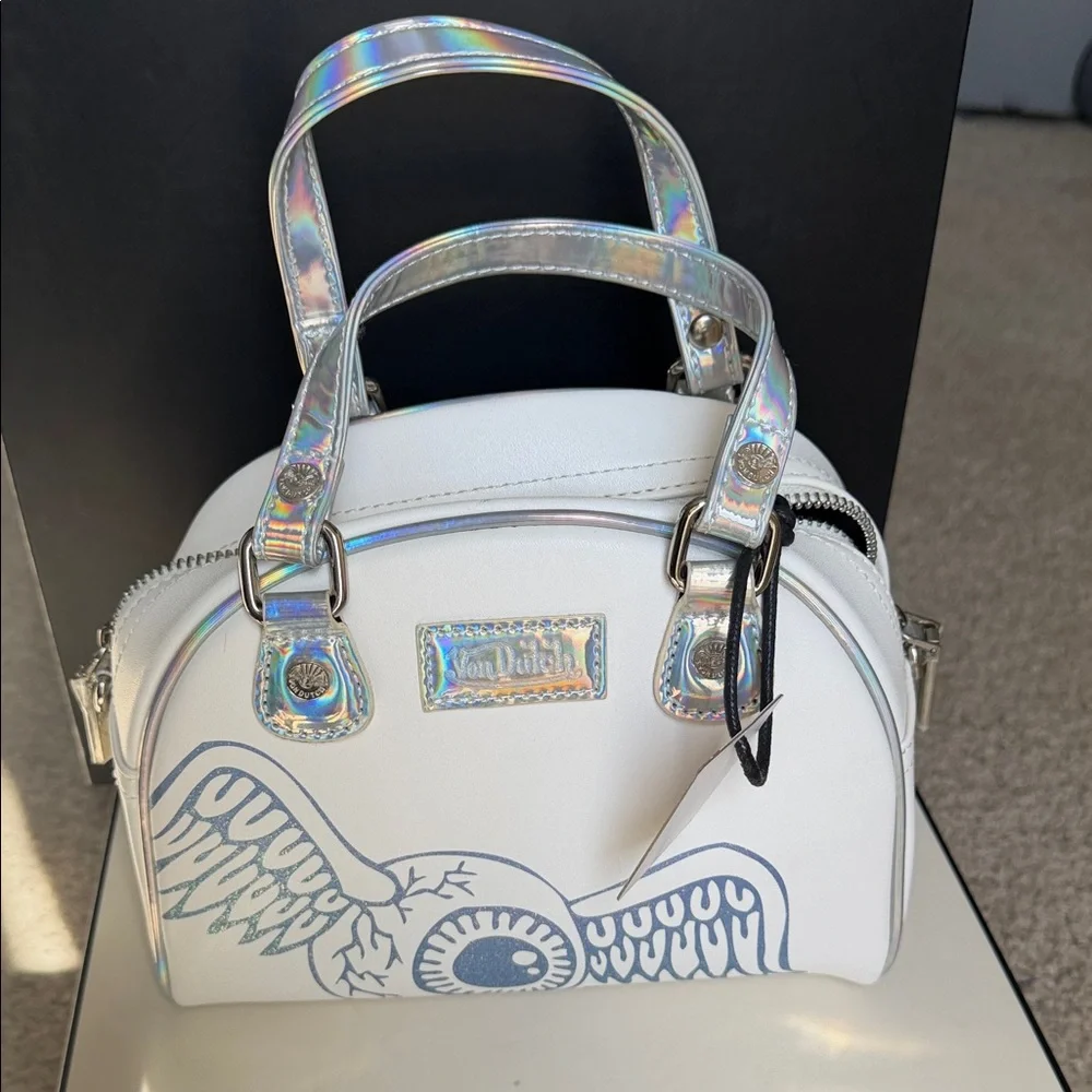 Von Dutch White Mini Dome Bag with Iridescent Handles - Picture 3 of 10